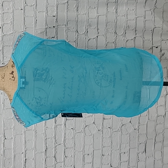 Rampage Sleeveless Blue top Sheer back - Picture 4 of 12